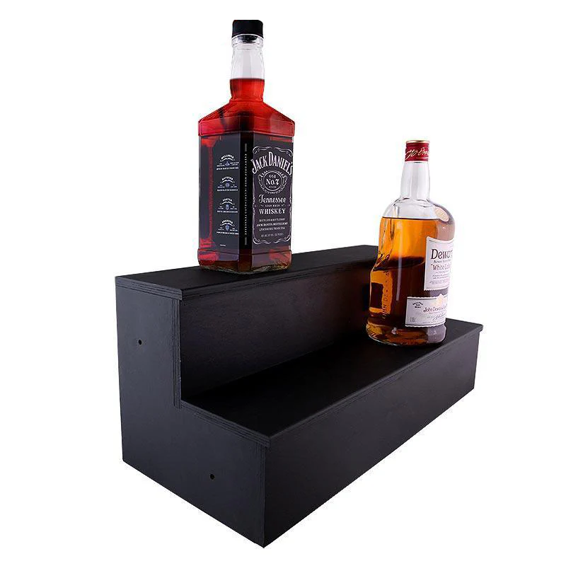1.75 Liter Bottle Wooden Liquor Shelves - 2 Tier - Black