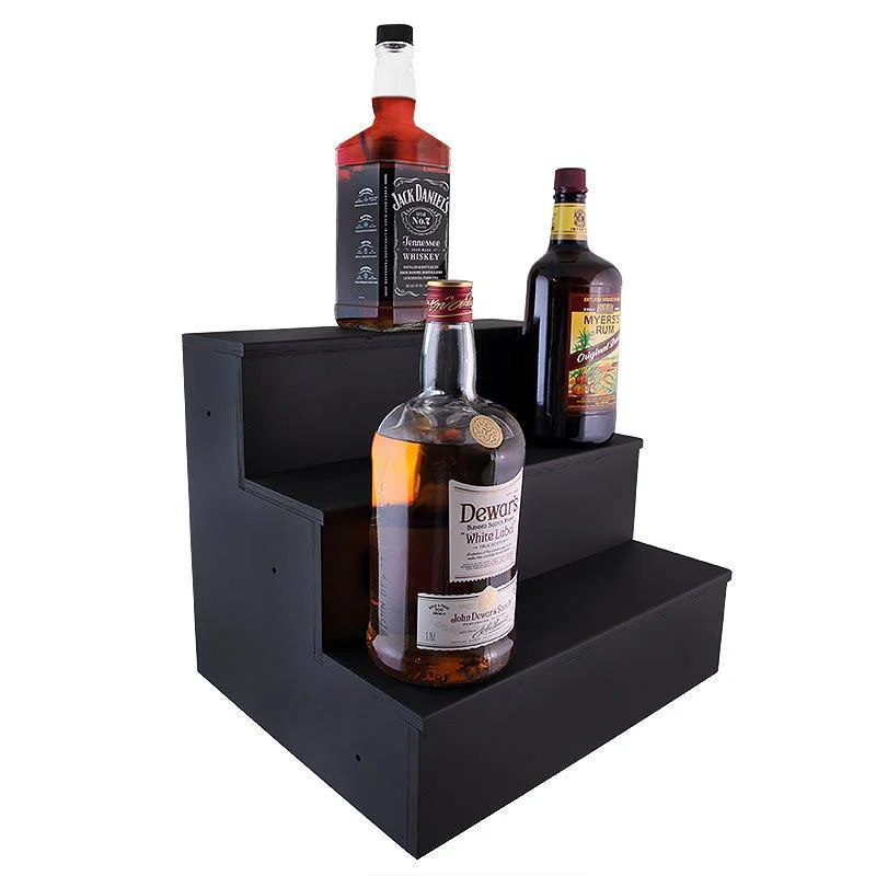 1.75 Liter Bottle Wooden Liquor Shelves - 3 Tier - Black