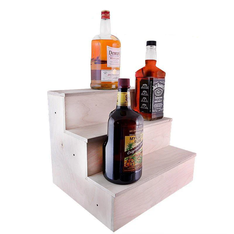 1.75 Liter Bottle Wooden Liquor Shelves - 3 Tier - Natural