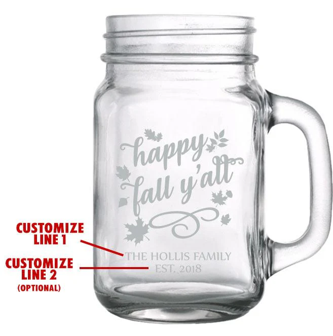 16oz Mason Jar with Handle - CUSTOMIZABLE Happy Fall Y'all - Image 2