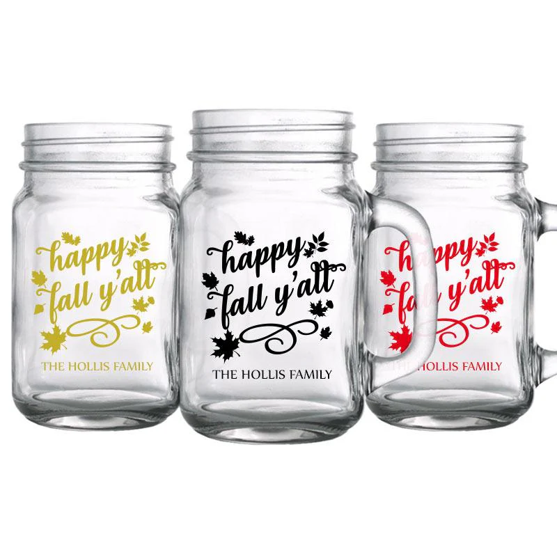 16oz Mason Jar with Handle - CUSTOMIZABLE Happy Fall Y'all - Image 3