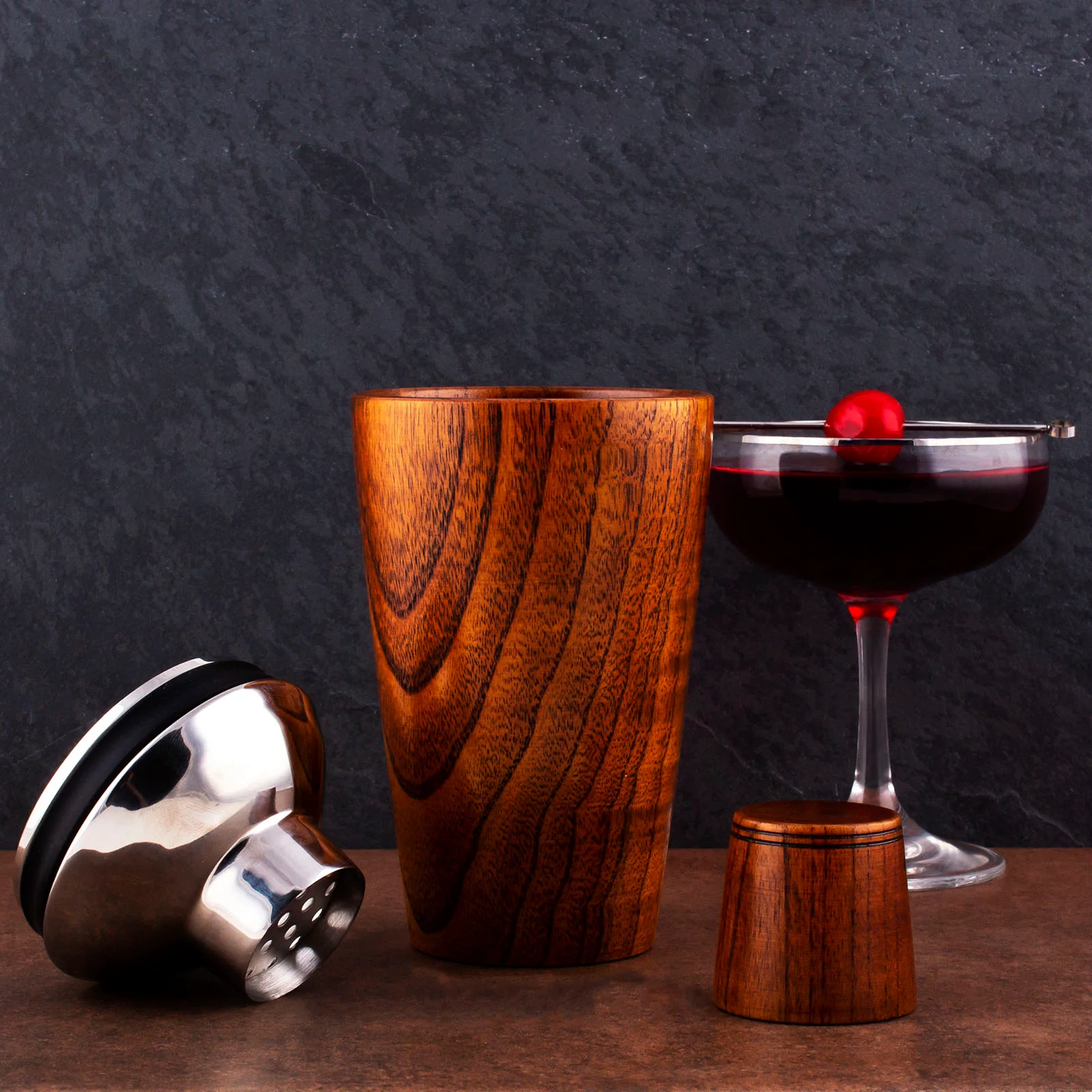 17 Ounce - Solid Wood 3 Piece Cocktail Shaker - Image 2