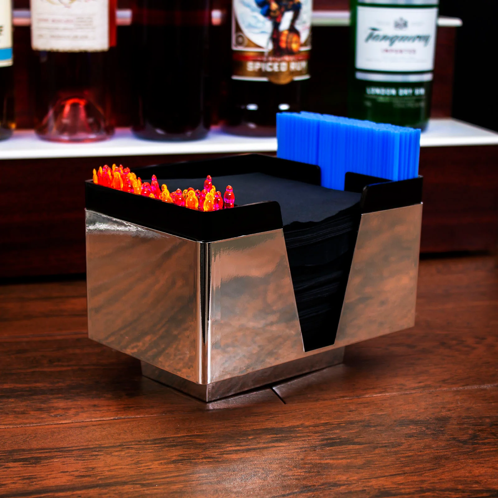 3 COMPARTMENT NAPKIN BAR CADDY - BLACK AND CHROME - Image 2
