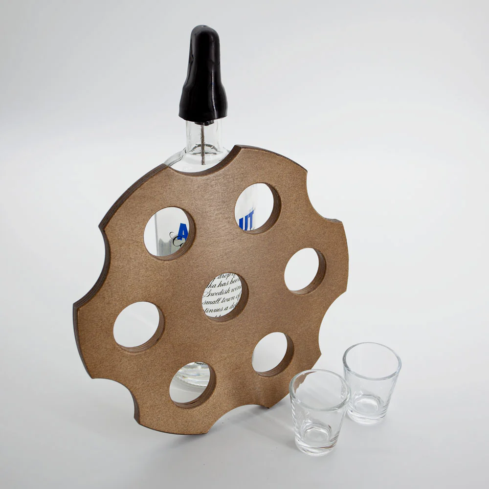 6-Shooter Wood Shot Glass Serving Tray and Bottle Topper - Black or Stained - Image 4