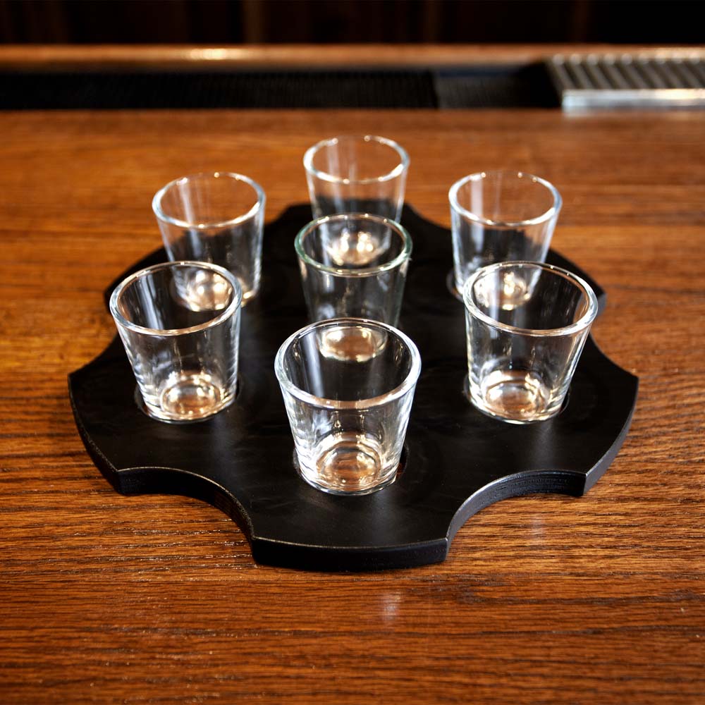 6-Shooter Wood Shot Glass Serving Tray and Bottle Topper - Black or Stained - Image 7