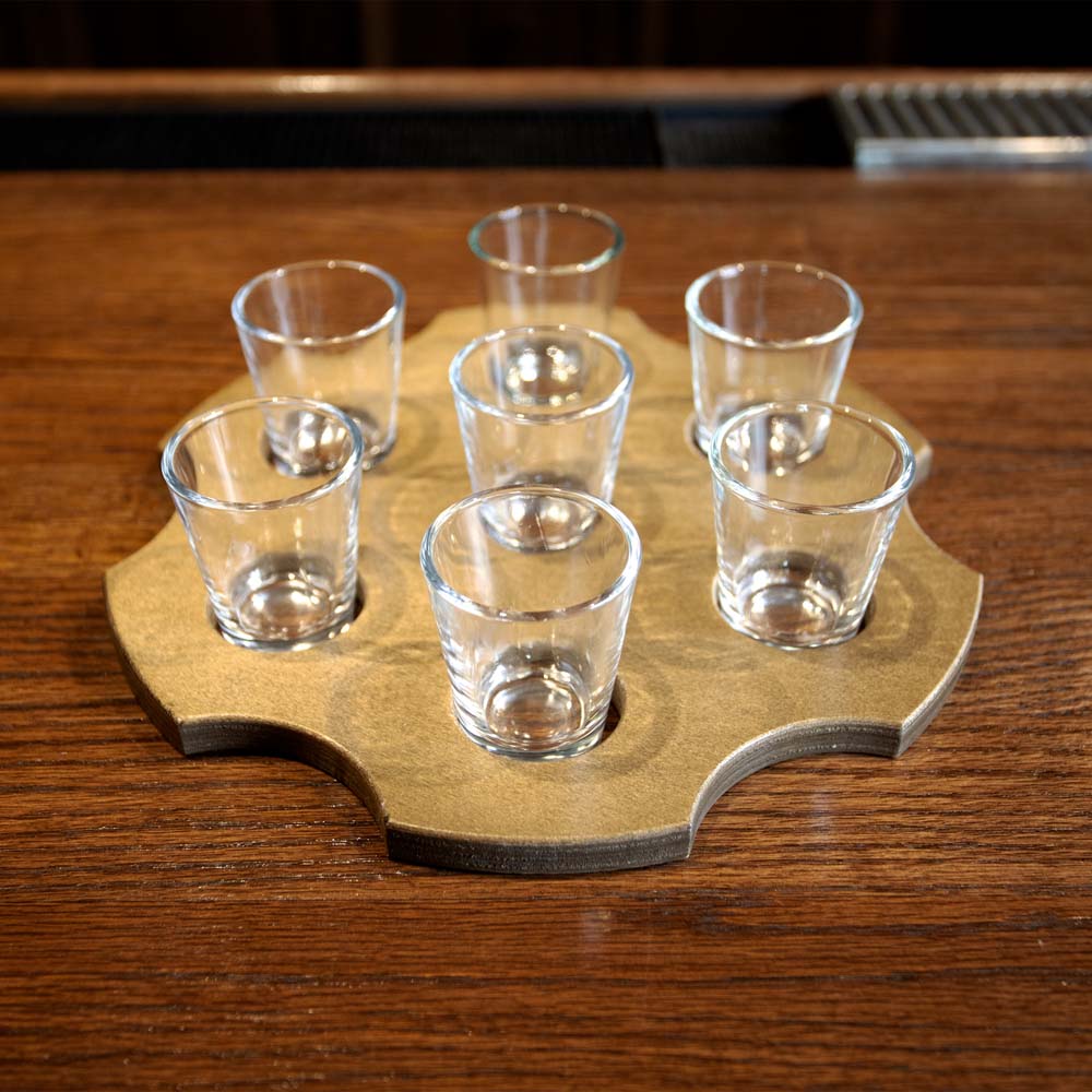 6-Shooter Wood Shot Glass Serving Tray and Bottle Topper - Black or Stained - Image 8