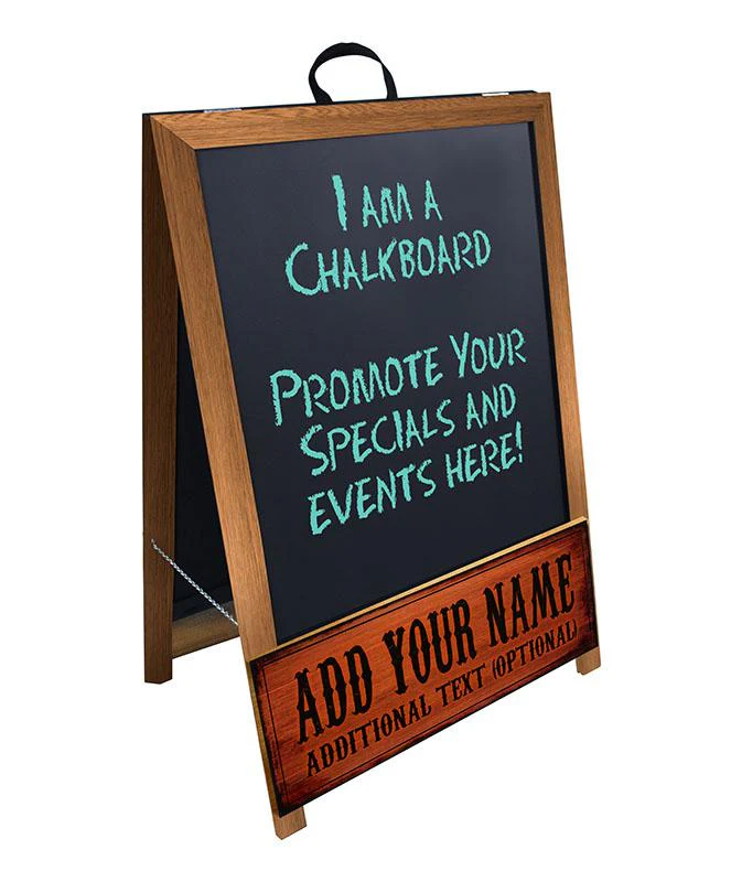 "ADD YOUR NAME" A-Frame Sidewalk Chalkboard Sign – Double Sided - Wood Finish Options - Design 2