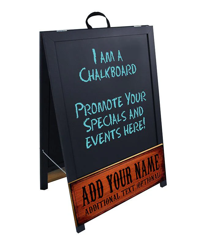 "ADD YOUR NAME" A-Frame Sidewalk Chalkboard Sign – Double Sided - Wood Finish Options - Design 2 - Image 5