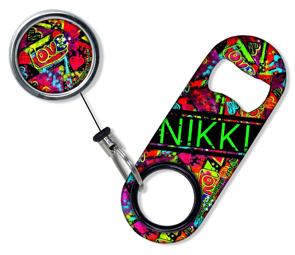 Add Your Name - Mini Bottle Opener with Retractable Reel - Grungy Love