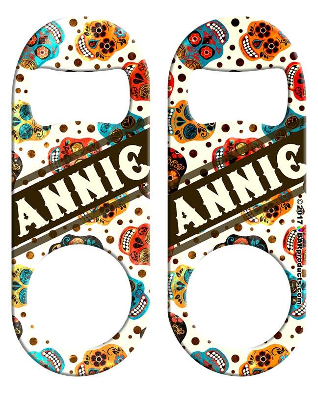 Add Your Name - Mini Bottle Opener with Retractable Reel - Mexican Skulls - Image 4