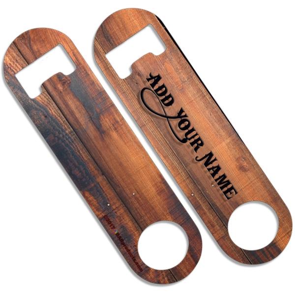 Add Your Name - Skinny Mini Bottle Opener - Burnt Wood