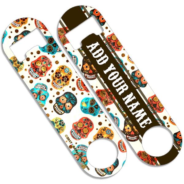Add Your Name - Skinny Mini Bottle Opener - Cute Mexican Skulls