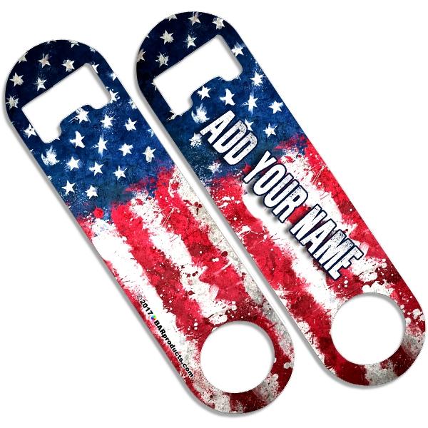Add Your Name - Skinny Mini Bottle Opener - Grunge US Flag