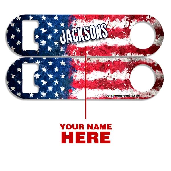 Add Your Name - Skinny Mini Bottle Opener - Grunge US Flag - Image 2