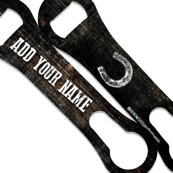 "ADD YOUR NAME" V-ROD® Bottle Opener – Grunge Wood – Several Color Options - Image 2