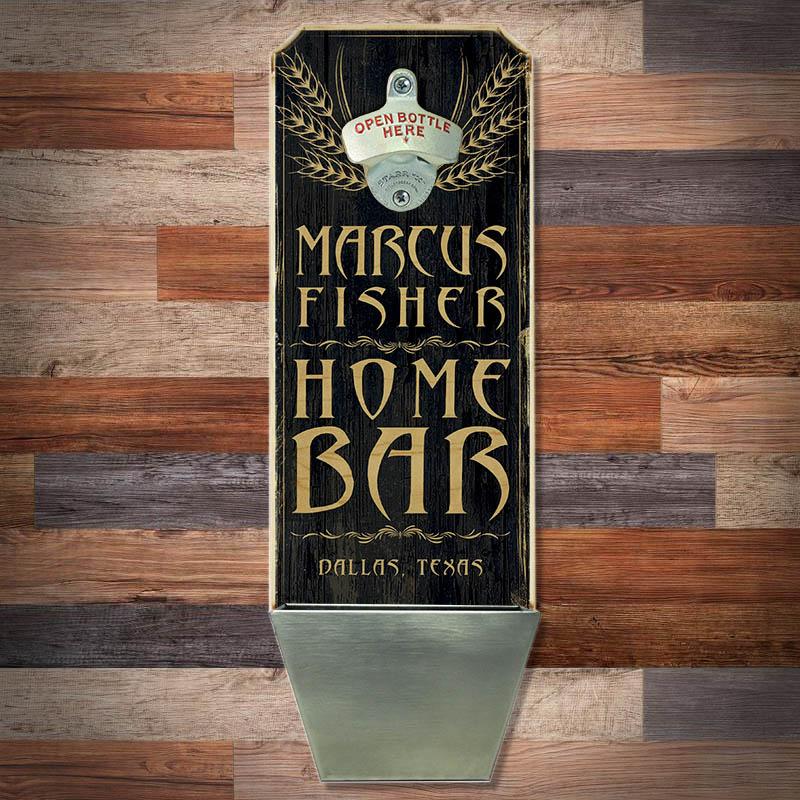 Add Your Name - Wall Mounted Wood Plaque Bottle Opener & Cap Catcher - Home Bar - Image 4