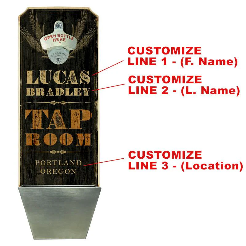 Add your Name - Wall Mounted Wood Plaque Bottle Opener & Cap Catcher - Tap Room - Image 2