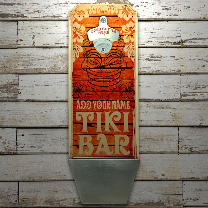 Add Your Name - Wall Mounted Wood Plaque Bottle Opener & Cap Catcher - Vintage Tiki Bar - Image 3