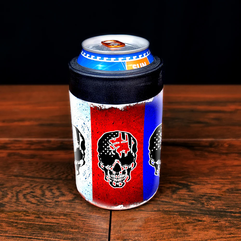 AMERICAN FLAG W/SKULL STAINLESS STEEL CAN AND BOTTLE COOLER - 12 Ounce - Image 2