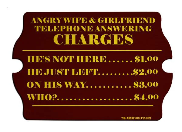 Angry Wife & Girlfriend Charges Wood Bar Sign