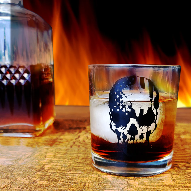 BarConic® American Flag Skull Old Fashioned Whiskey Glass - 10 oz - Image 2