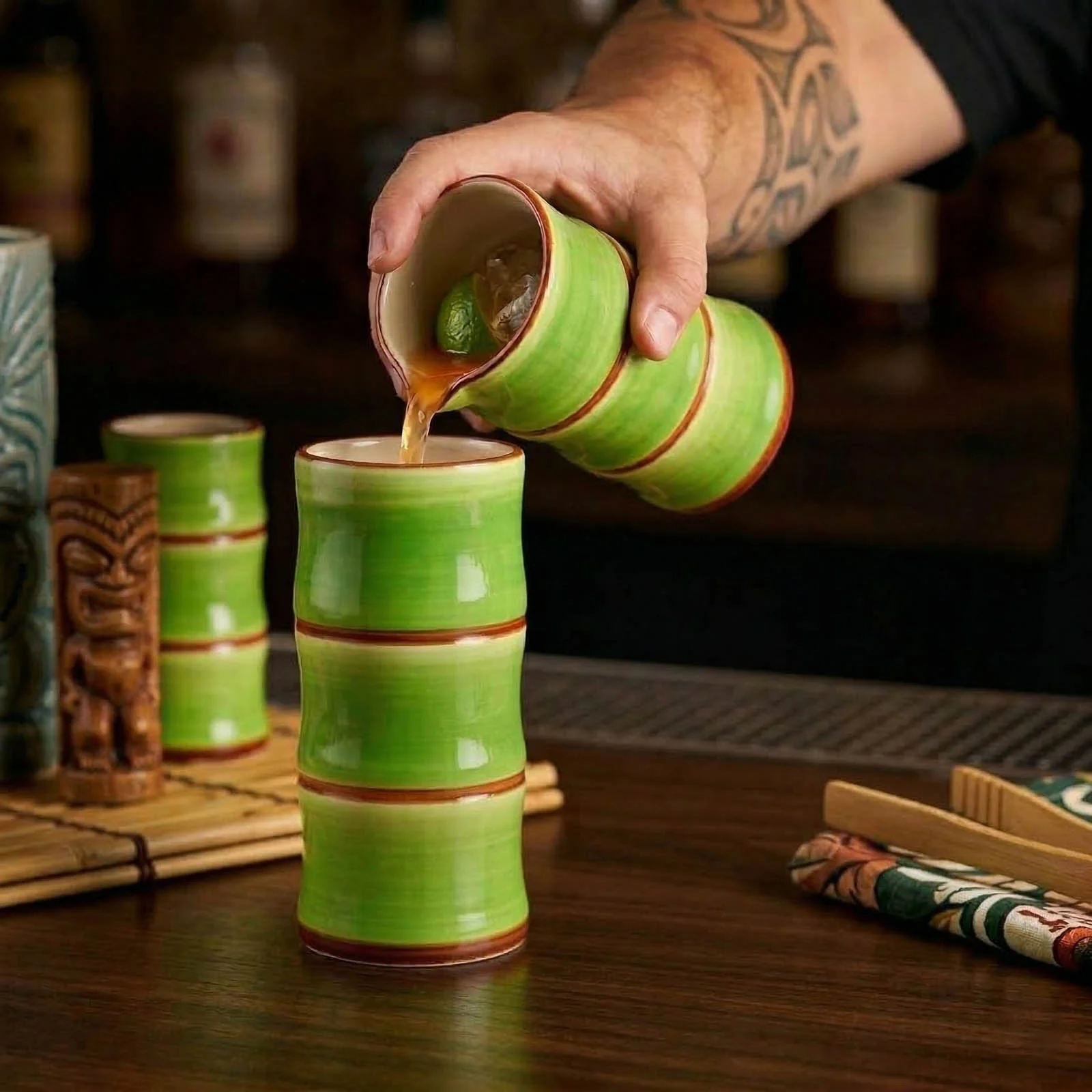 BarConic® Bamboo Mixing Glass - Tiki - 24 ounce - Image 2