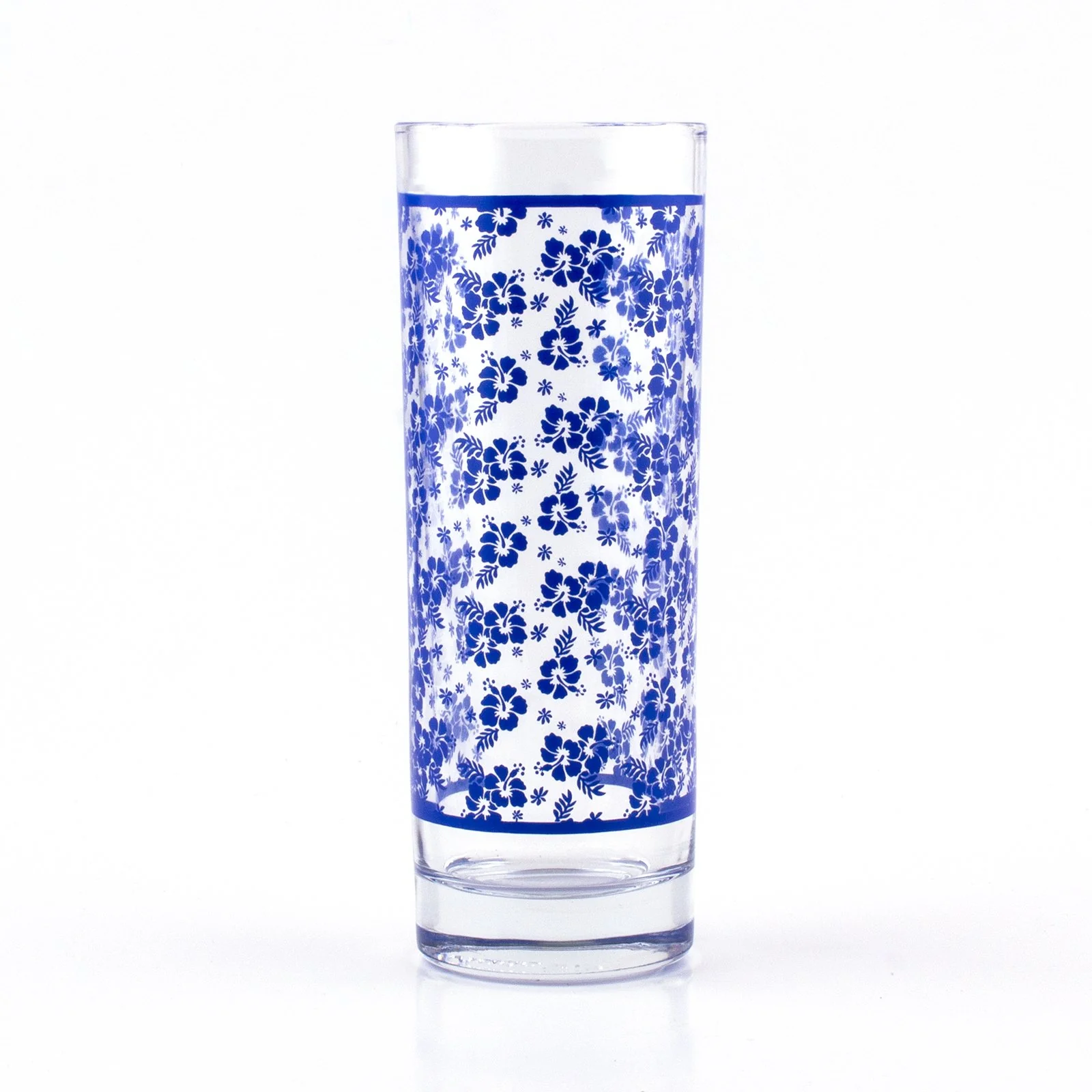 BarConic® Blue Hibiscus Pattern Highball Glass - 9.5 oz