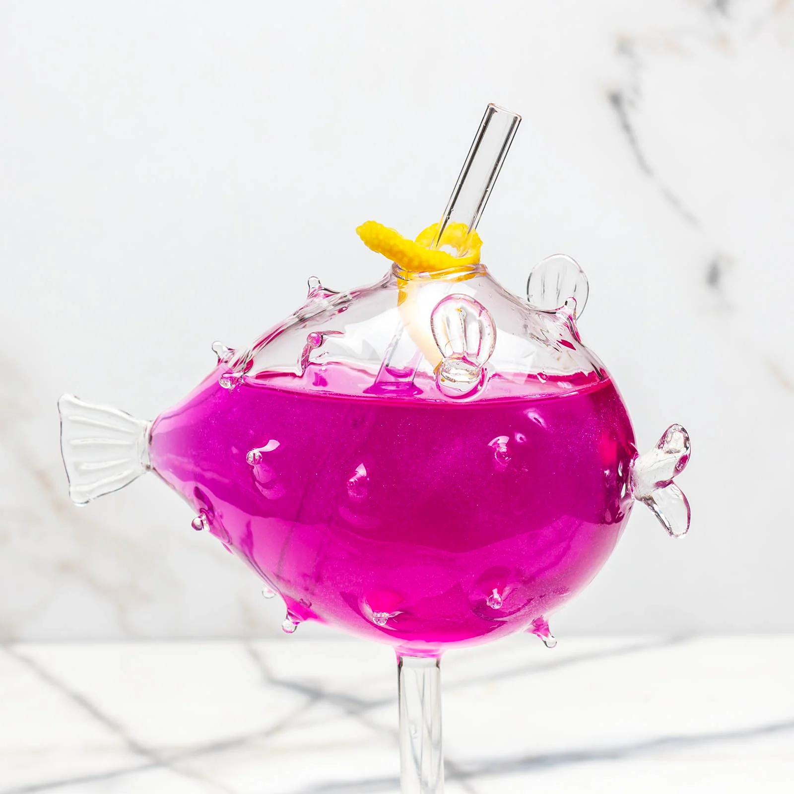 BarConic® Cocktail Glass w/ Straw - Puffer Fish - Image 6