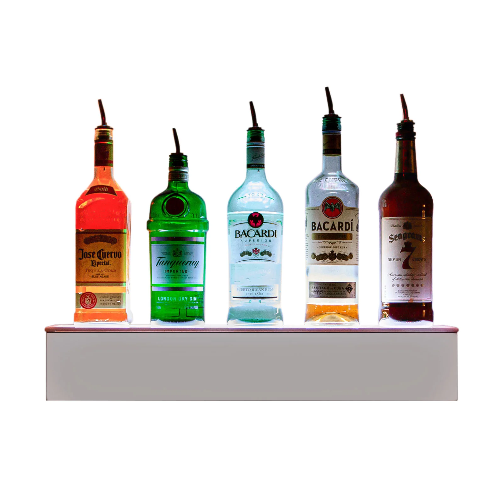 Barconic® Wall Mount Floating LED Liquor Bottle Display Shelf - 1 Tier (Step) - White - Multi-Colored Lights - Several Lengths