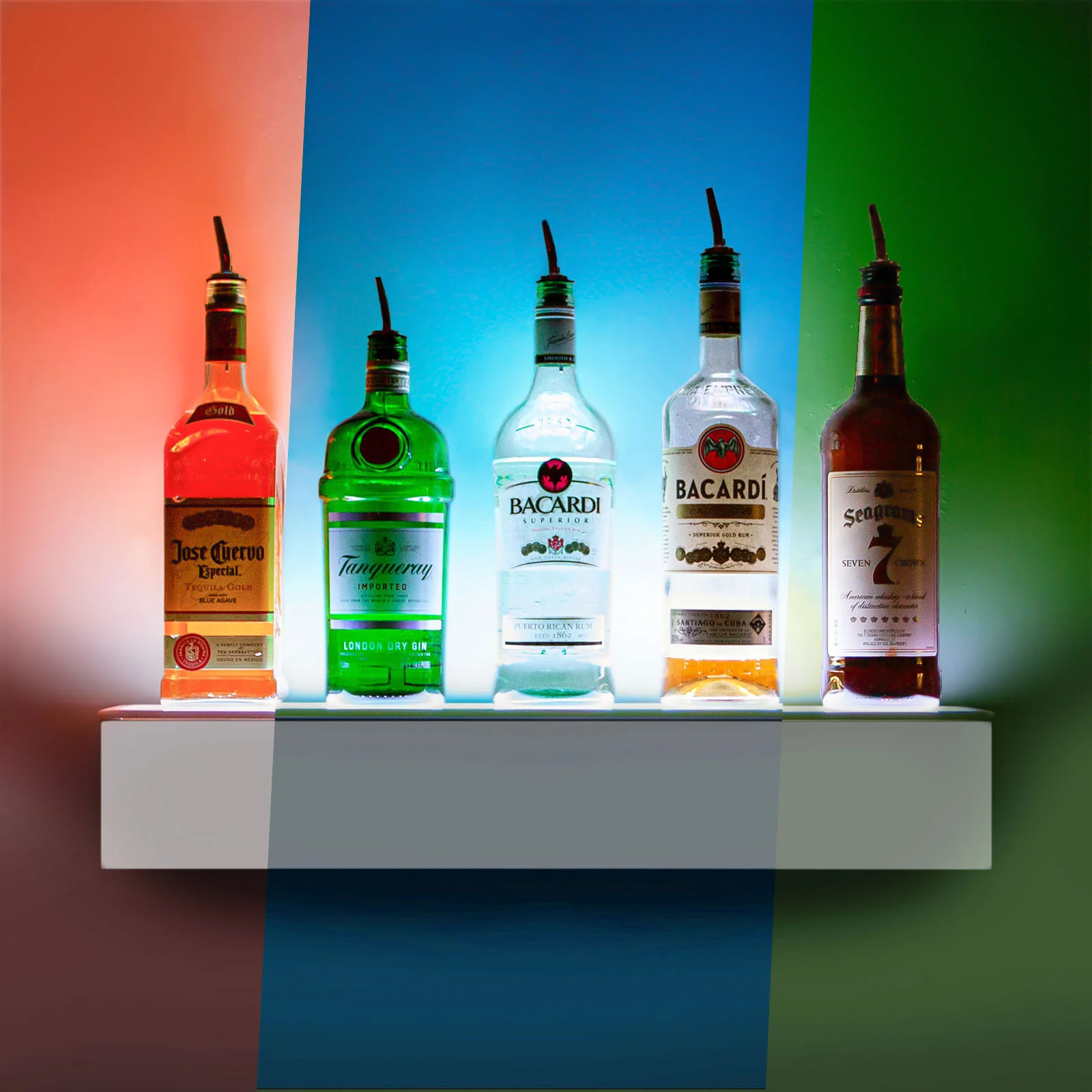 Barconic® Wall Mount Floating LED Liquor Bottle Display Shelf - 1 Tier (Step) - White - Multi-Colored Lights - Several Lengths - Image 3