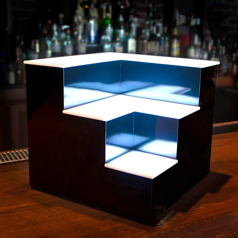 BarConic® LED Liquor Bottle Display Shelf - Inside Corner - 3 Steps - Black - Image 2
