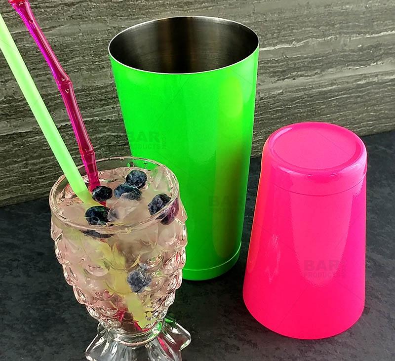 BarConic® Cocktail Shaker Set - Neon Green / Neon Pink - 8oz / 18oz Weighted Tins - Image 2