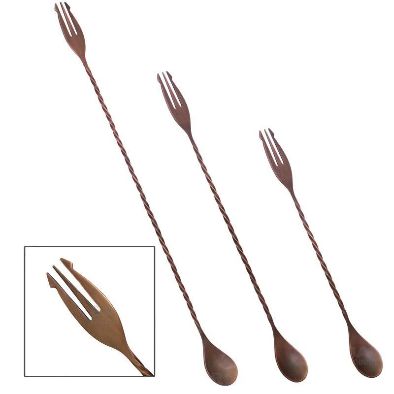 BarConic® Copper Trident Bar Spoons - Brushed Antique Finish - Three Lengths Available