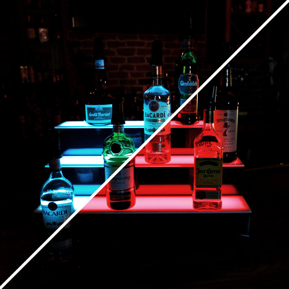 BarConic® LED Liquor Bottle Display Shelf - 3 Tier (Step) - Black - Multi-Colored Lights - Image 4
