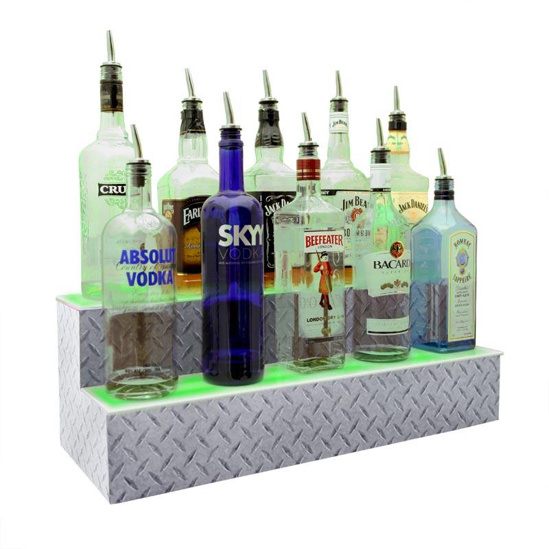 BarConic® LED Liquor Bottle Display Shelf - Diamond Plate Print 2 Steps - Several Lengths - Image 3