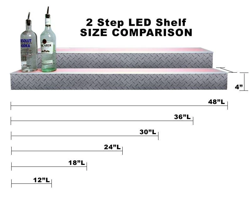 BarConic® LED Liquor Bottle Display Shelf - Diamond Plate Print 2 Steps - Several Lengths - Image 5