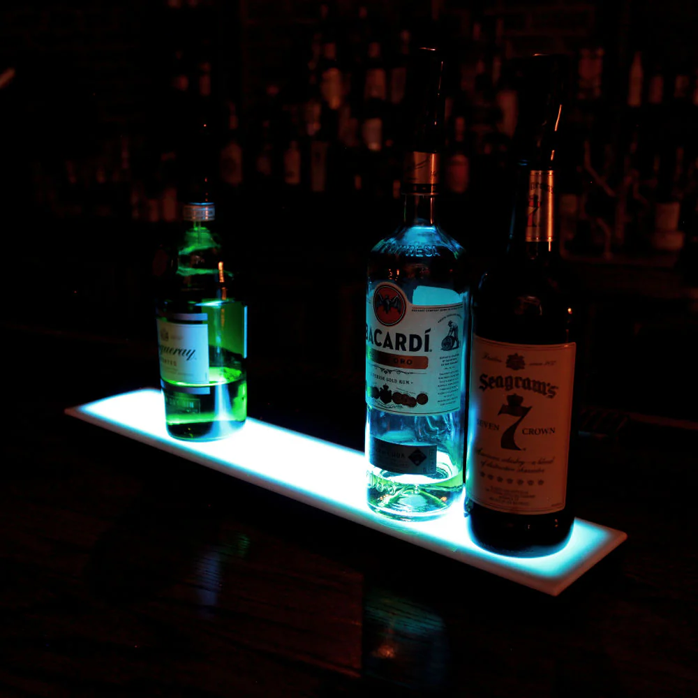 BarConic® LED Liquor Bottle Display Shelf - Low Profile - 1 Tier (Step) - Black - Multi-Colored Lights - Image 4