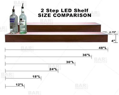 BarConic® LED Liquor Bottle Display Shelf - Mahogany 2 Steps - Several Lengths - Image 6