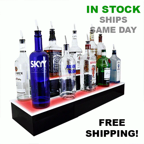 BarConic® LED Liquor Bottle Display Shelf - Outside Corner - 2 Steps - Black - Image 2