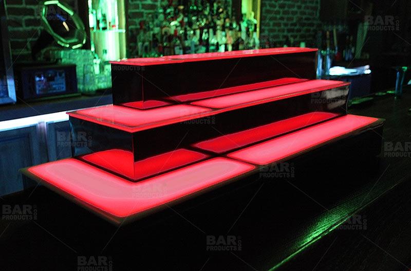 BarConic® LED Liquor Bottle Display Shelf - Outside Corner - 2 Steps - Black - Image 6