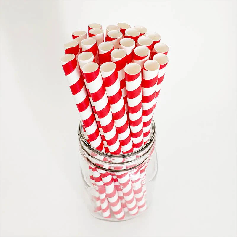 BarConic® "Eco-Friendly" Jumbo Paper Straws - 7 3/4" Red Stripe - 100 pack - Image 5
