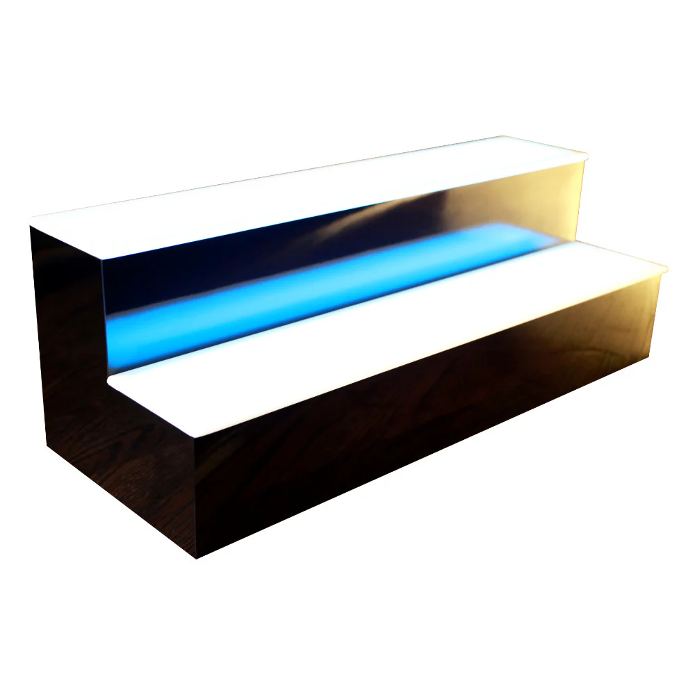 BarConic® LED Liquor Bottle Display Shelf - 2 Tier (Step) - Black - Multi-Colored Lights