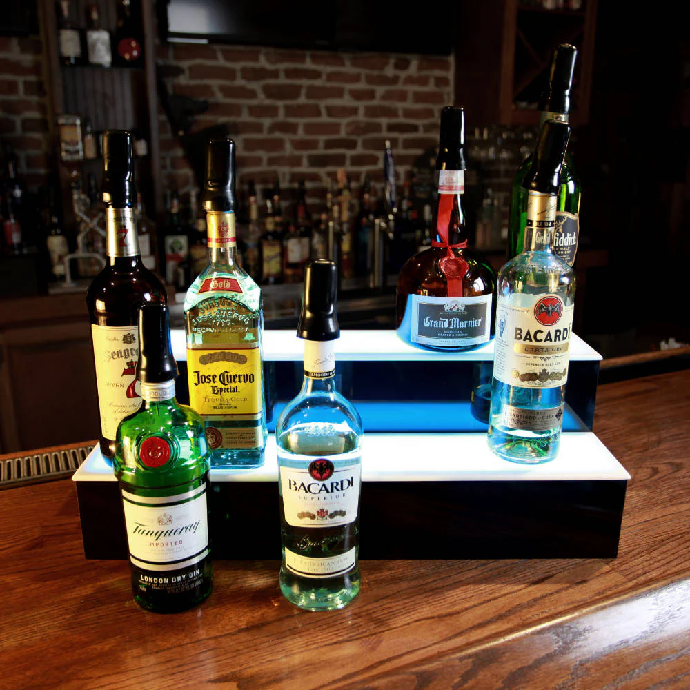 BarConic® LED Liquor Bottle Display Shelf - 2 Tier (Step) - Black - Multi-Colored Lights - Image 2