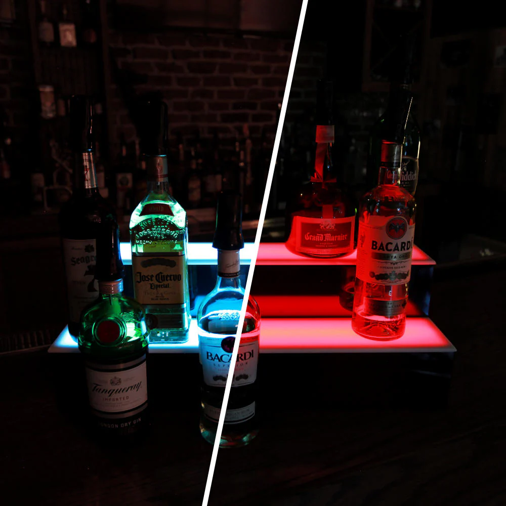 BarConic® LED Liquor Bottle Display Shelf - 2 Tier (Step) - Black - Multi-Colored Lights - Image 4
