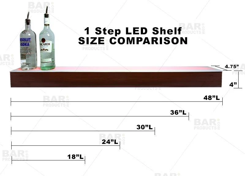 BarConic® LED Liquor Bottle Display Shelf - Mahogany 1 Step - Several Lengths - Image 6