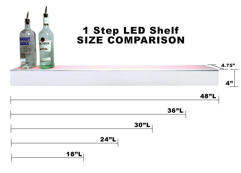 BarConic® LED Liquor Bottle Display Shelf - Polished Mirrored Metal 1 Step - Several Lengths - Image 6