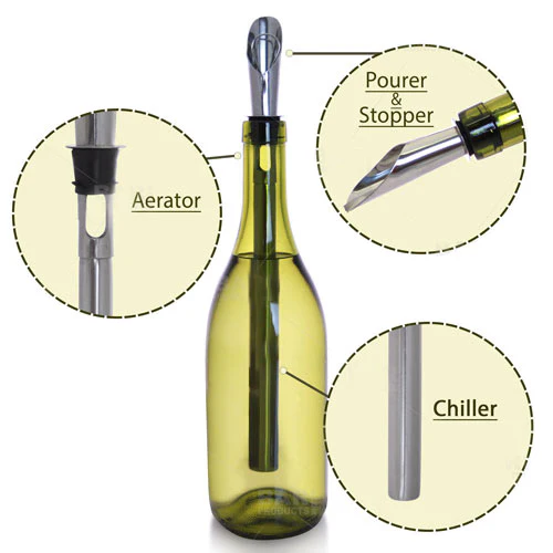 BarConic® Stainless Steel Wine Chiller Stick with Aerator and Stopper - Image 4