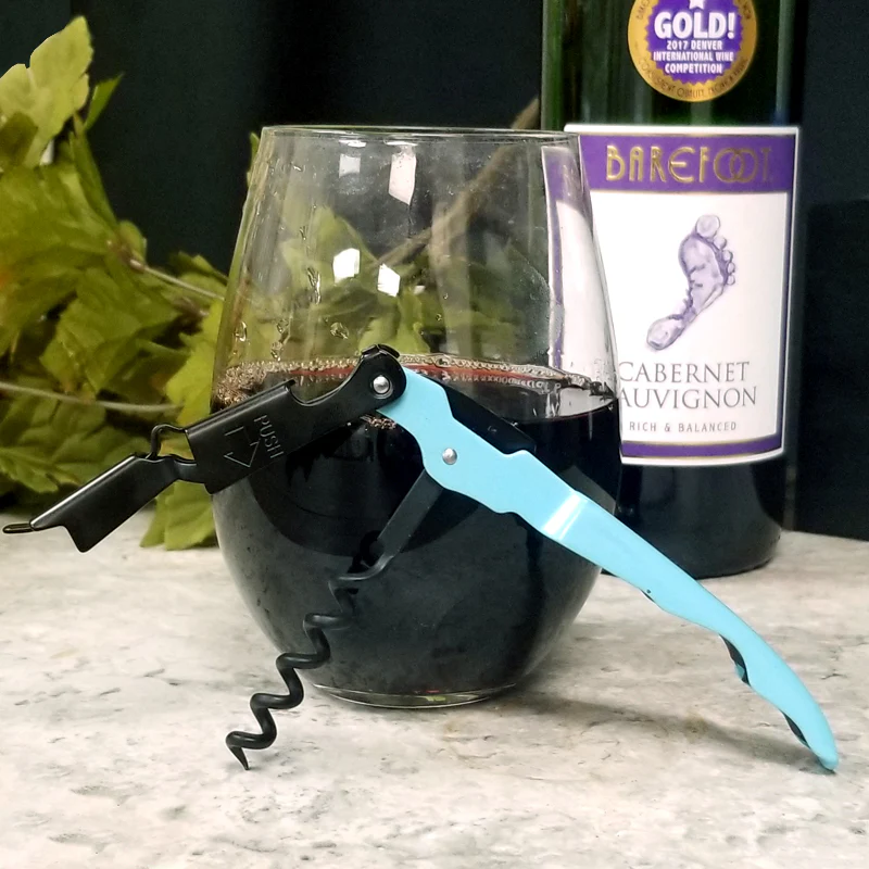 BarConic® SeaFoam Blue and Black Double-Hinged Corkscrew with Black Worm - Image 2