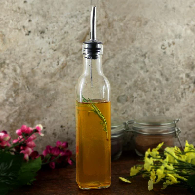 BarConic® Vintage Style Vinegar / Mixer / Oil Square Glass Bottle - 8 ounce - Image 2
