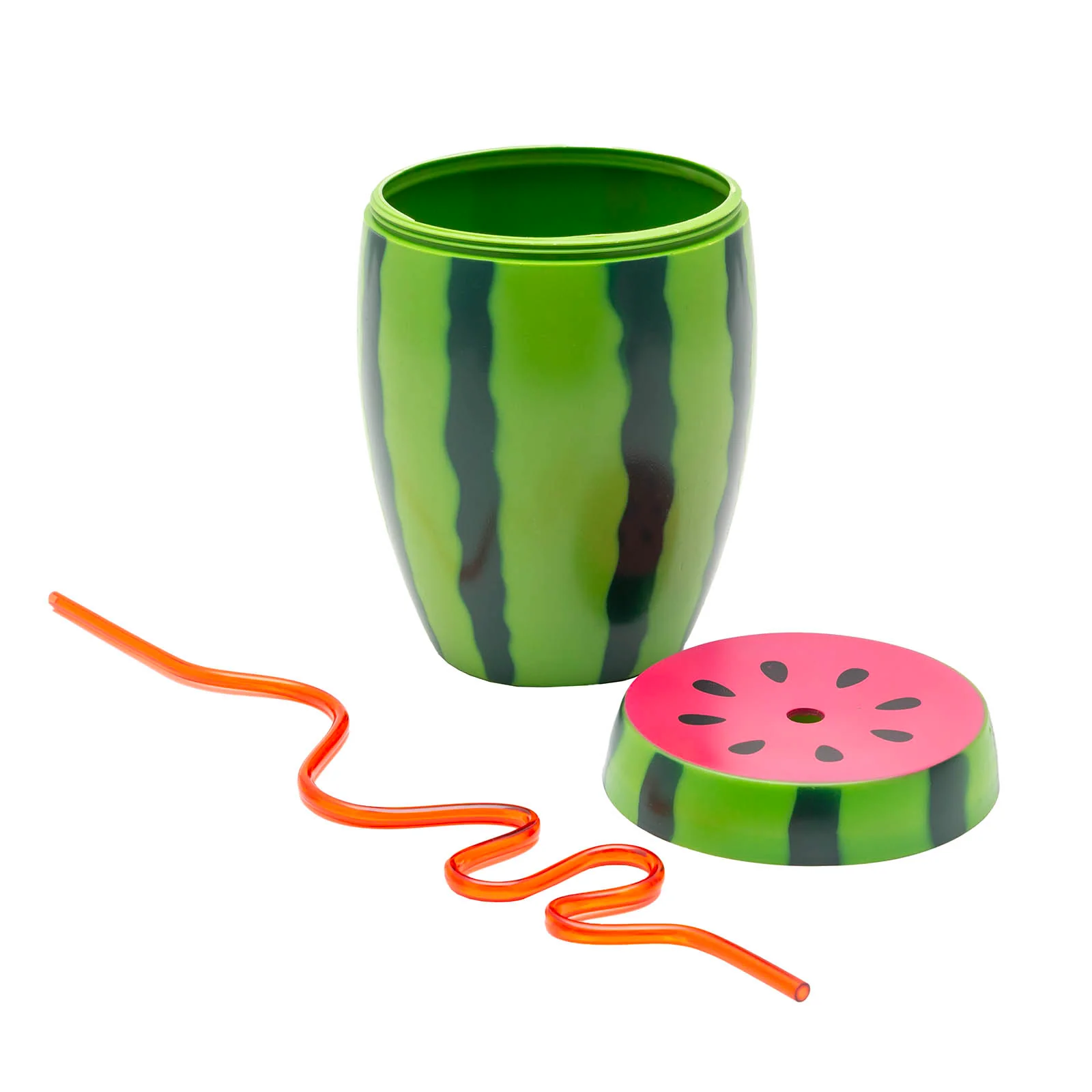 BarConic® Plastic Watermelon Drinking Cup w/ Twisty Straw and Lid - 28oz - Image 4